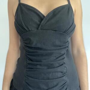 Black ruched cami top with adjustable straps #camitop